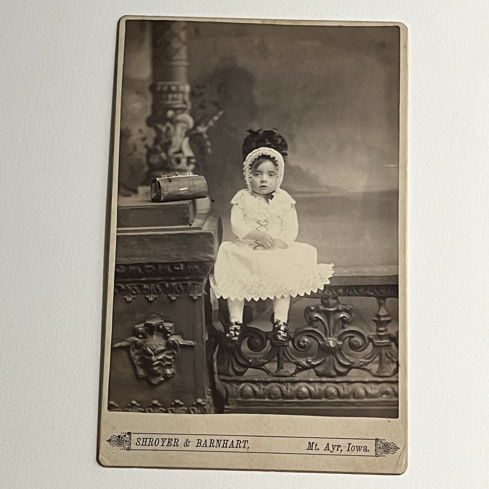 Antique Cabinet Card Photograph Adorable Little Girl Purse Devil Mt Ayr IA
