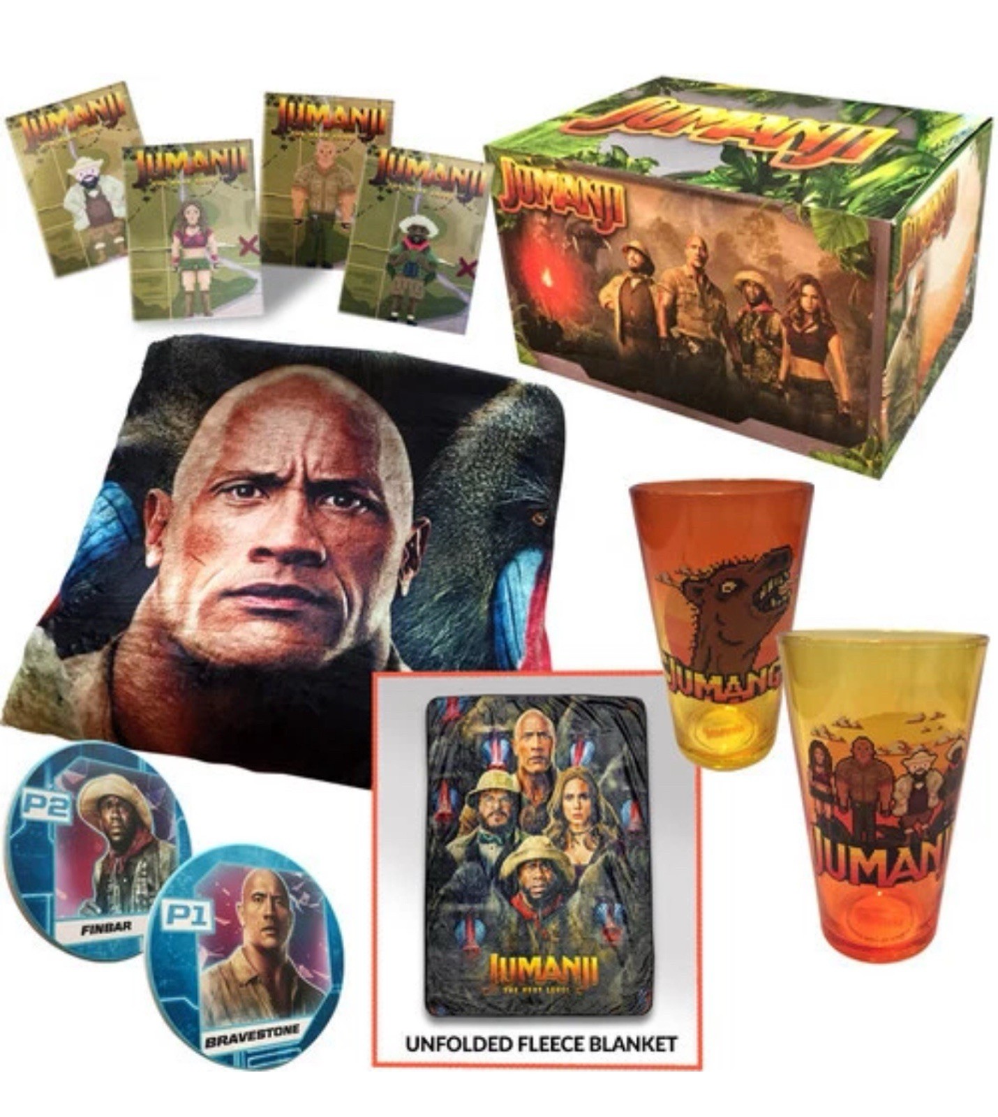 Jumanji Next Level Gift Box Fleece Throw/Pint Glasses/Coasters/Magnets 