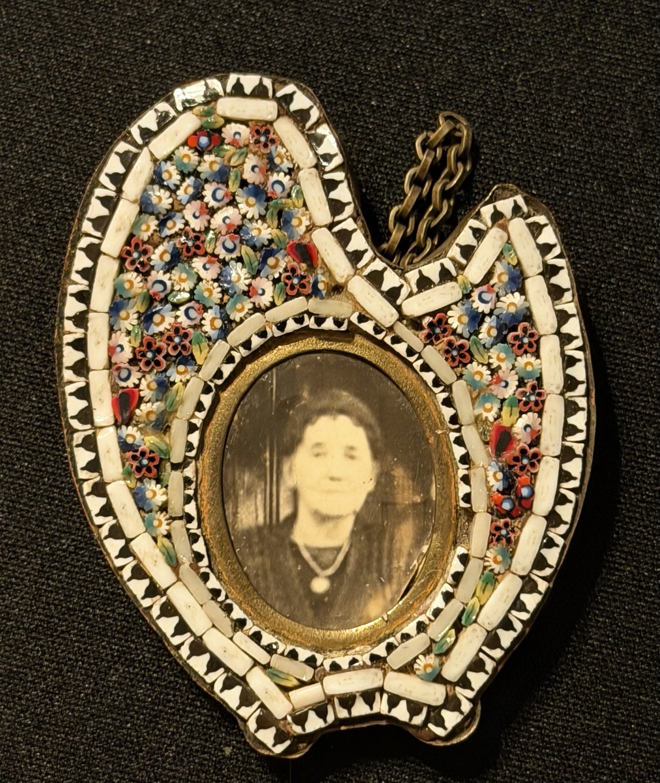 Antique Italian Micro Mosaic Miniature Picture Frame Rare Shape Floral