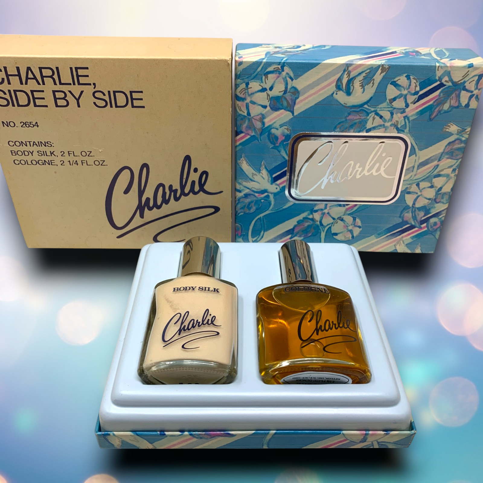 NEW Vintage Charlie Side By Side Cologne & Body Silk Gift Set Boxed #2654 NOS
