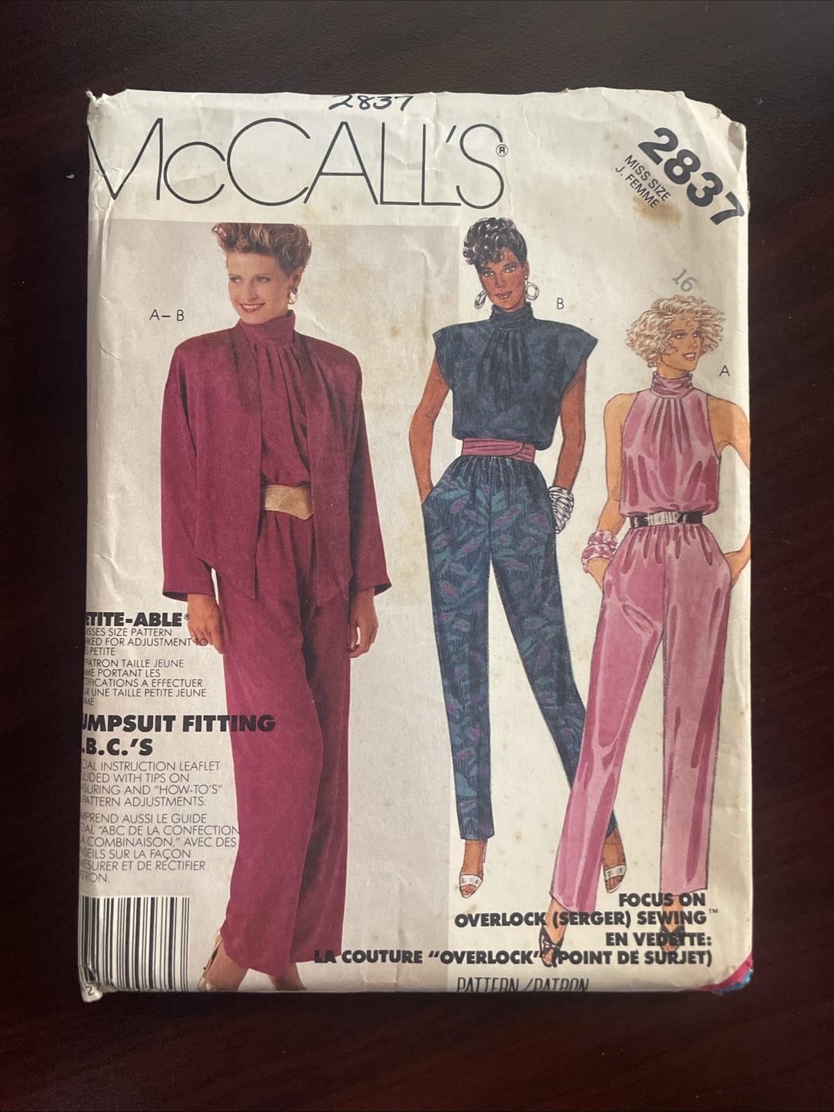McCalls 2837 Vintage 1986 Sewing Pattern Cut complete Womens Jumpsuits