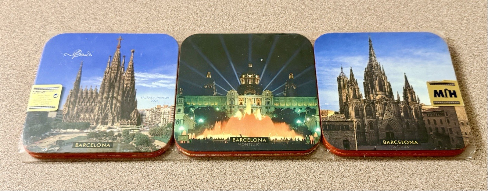 Vintage MfH Barcelona Spain Souvenir Coasters Set of 6 Sealed New Old Stock
