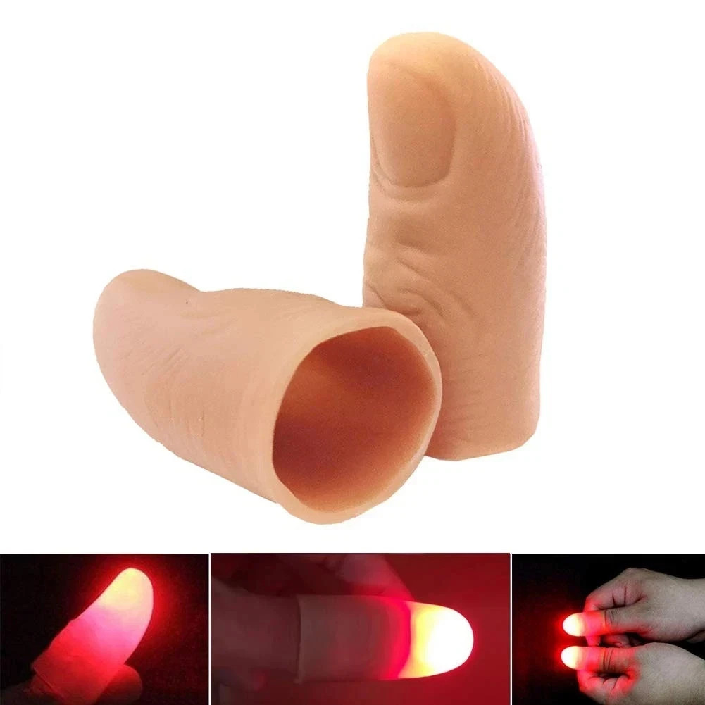 2PCS Fake Thumb Tips Magic Trick Light Up Fingers Prank Prop