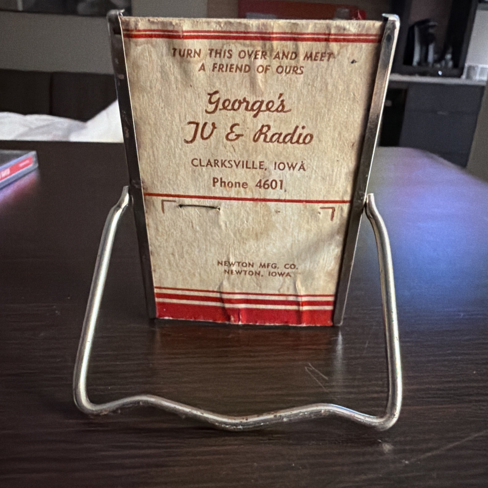 Vintage George’s TV & Radio Advertising Travel Mirror Clarksville Iowa (SA)