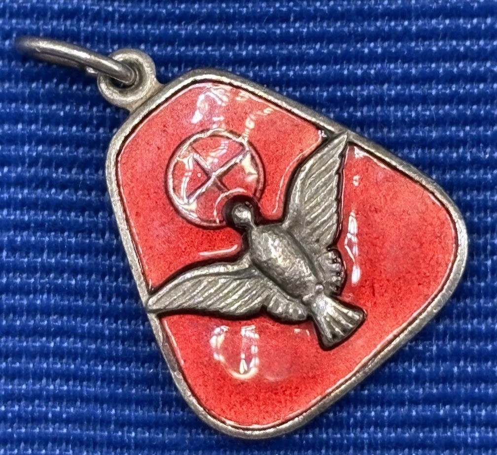 VTG Come Holy Ghost Enlighten Me Religious Medal Red Enamel Pendant Silver Tone