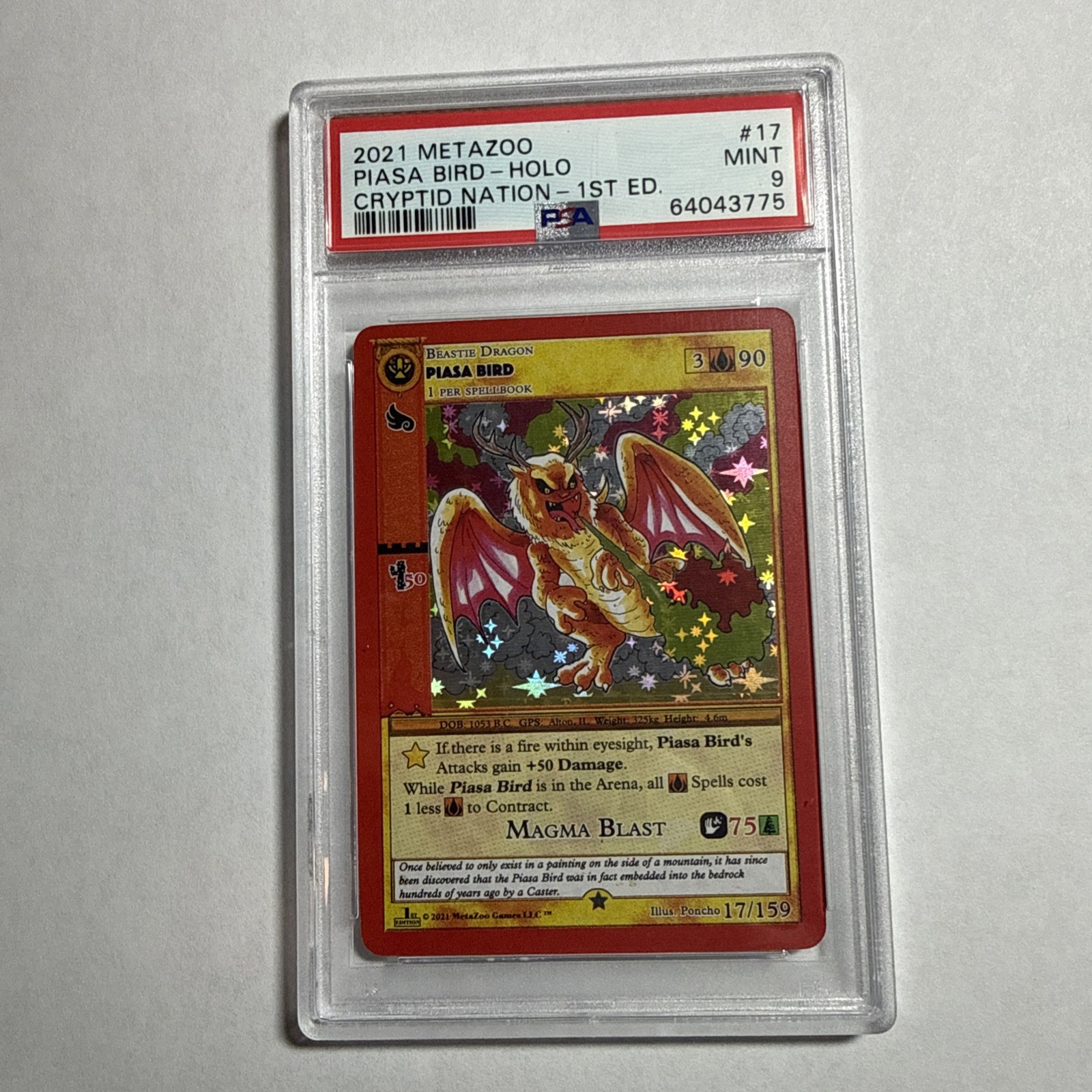 MetaZoo Cryptid Nation 1st Edition Card 17/159 Piasa Bird PSA 9 Mint