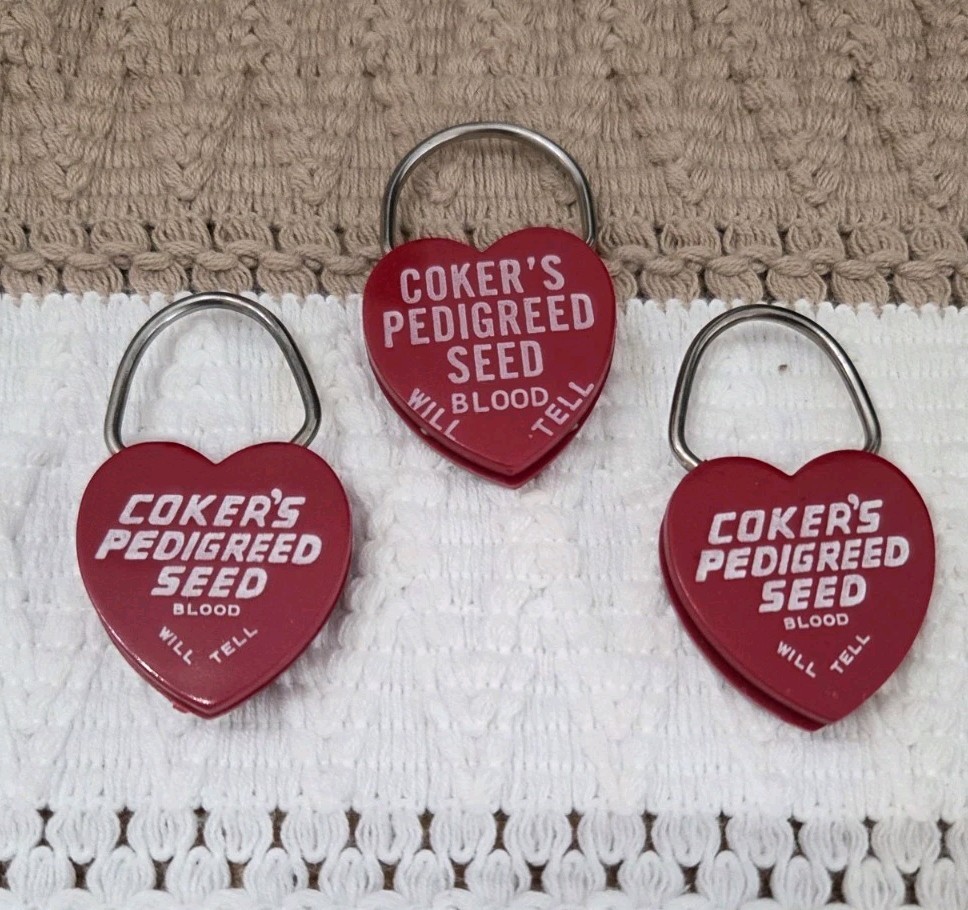 Lot (3) VINTAGE Cokers Pedigreed Seed Keychain 1980's~ Estate Find Hartsville SC