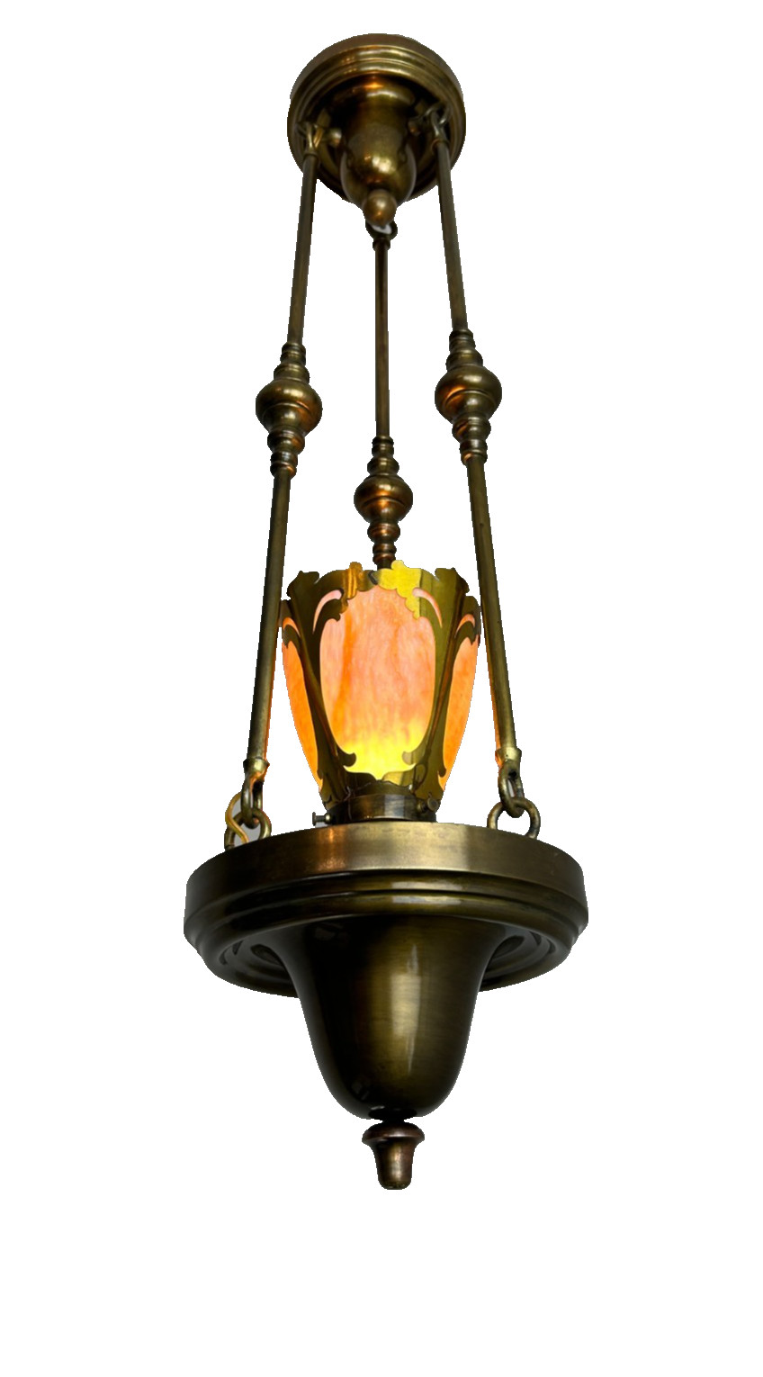 antique 1915-20s Victorian early electric brass pendant fixture