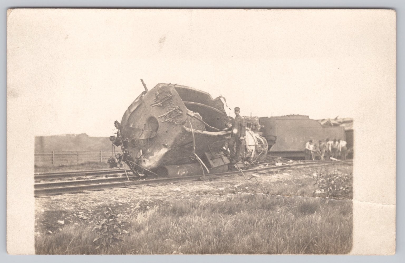 Vintage RPPC Train Wreck Steam Locomotive Derailment Railroad Real Photo