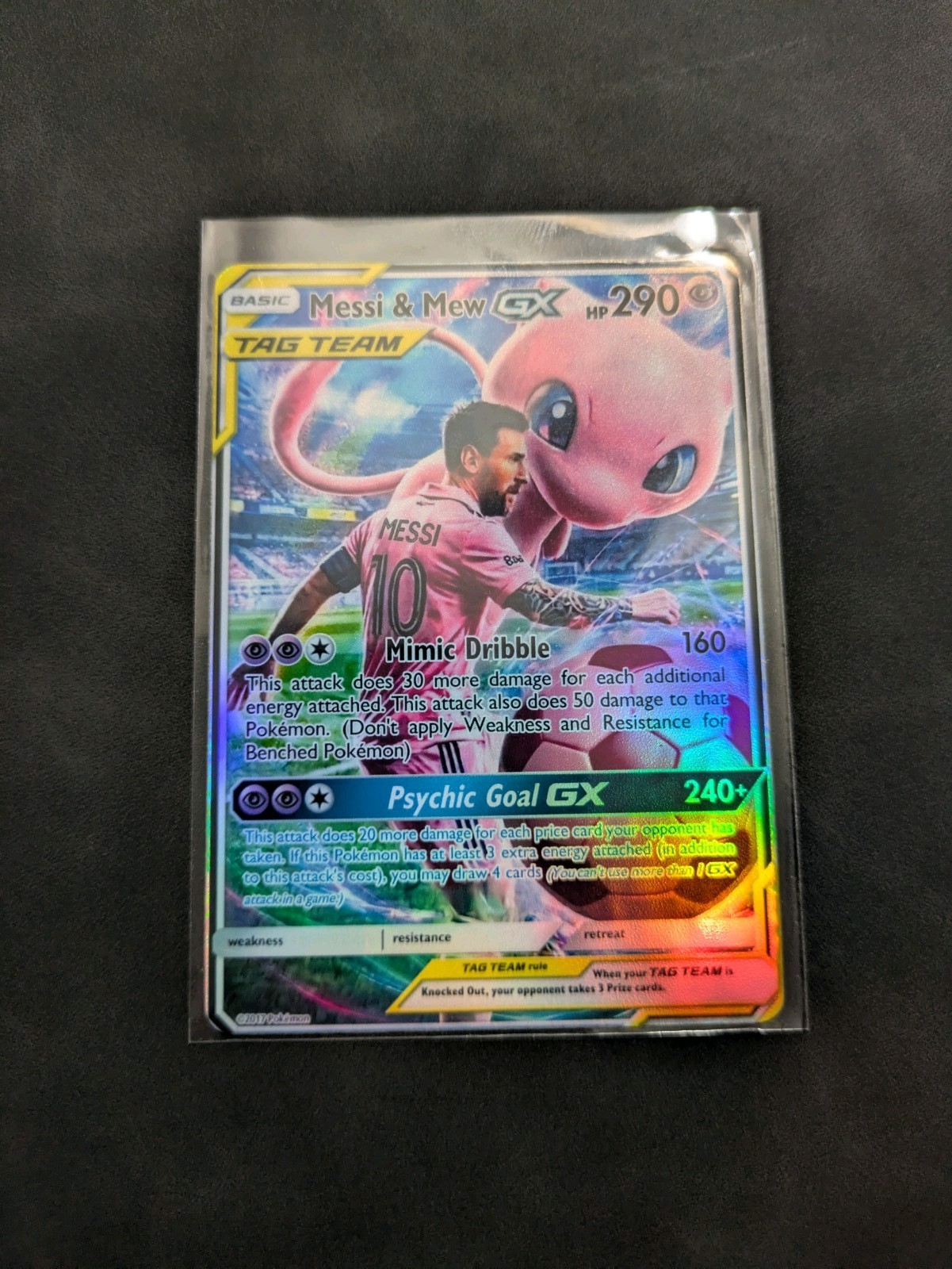 Messi & Mew Tag Team Soccar Holographic Display Card