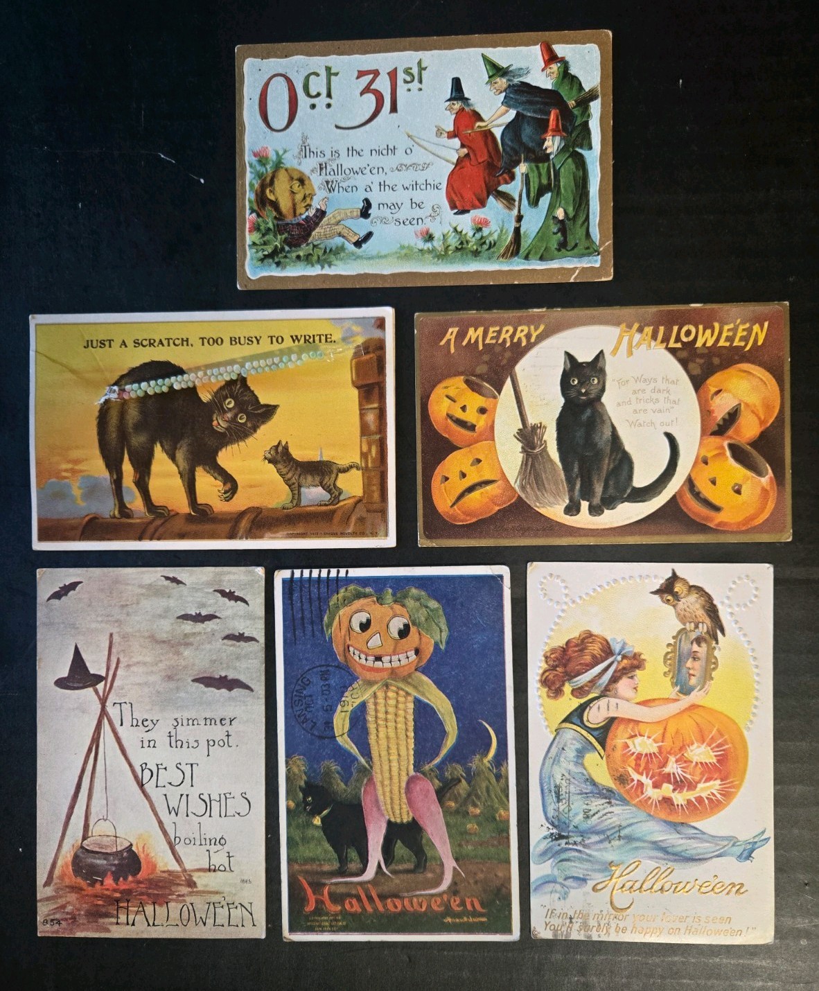 Lot of 6 Halloween postcards Pumpkin JOL Corn witch Man Bernhardt Wall