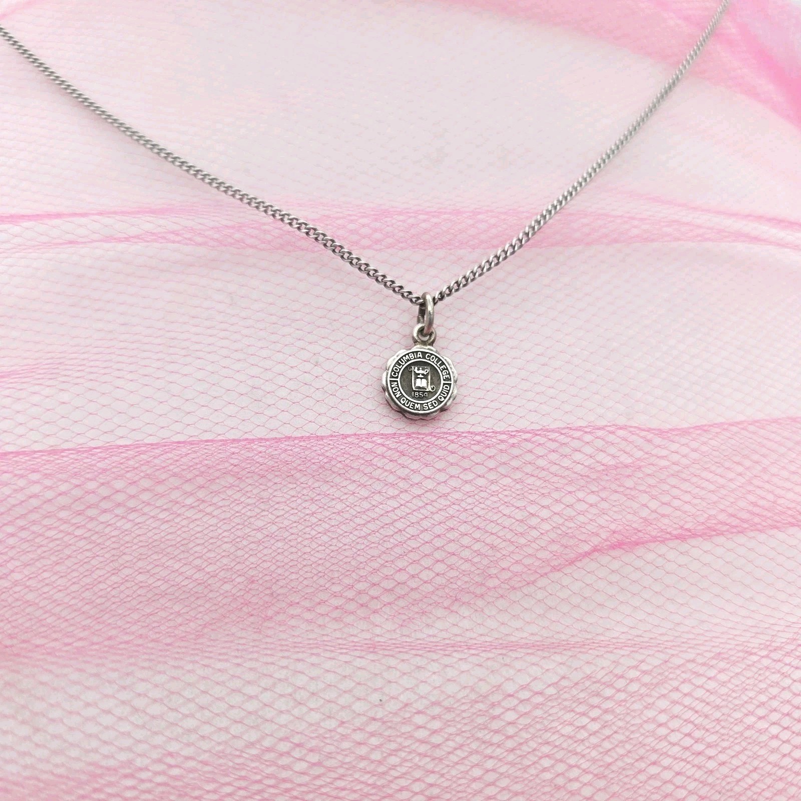 Vintage COLUMBIA COLLEGE Necklace Sterling Silver Antique Pendant And Chain NYC