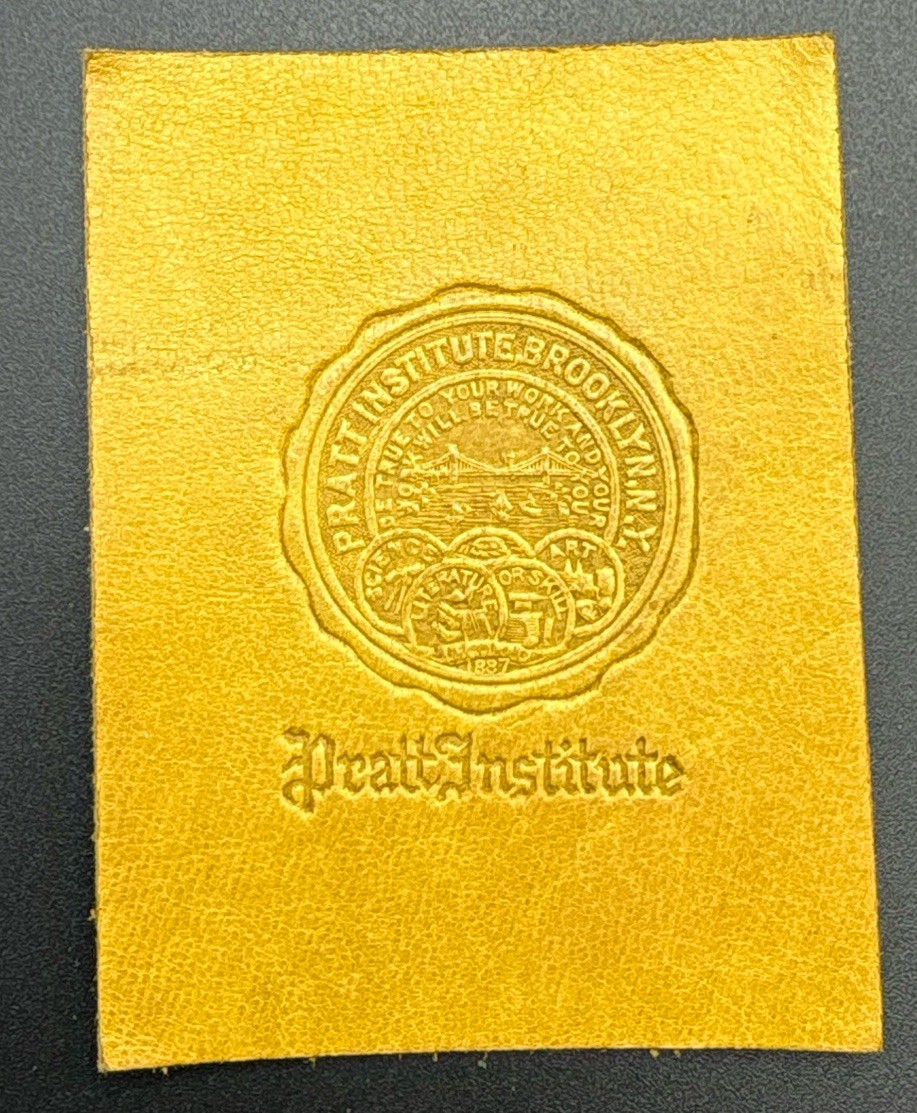 c1910 L20 Pratt Institute Brooklyn NY College Seal Tobacco Leather Antique