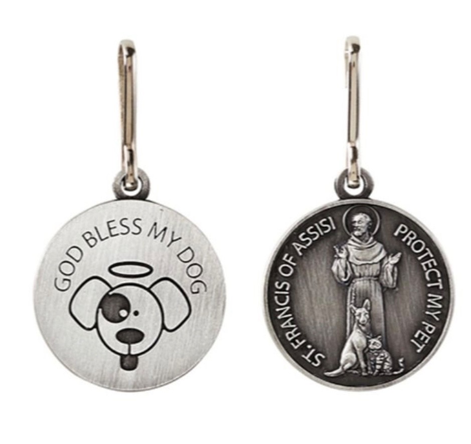 God Bless My Dog Saint St Francis Pet Medal Collar Tag Animal Protection Clip