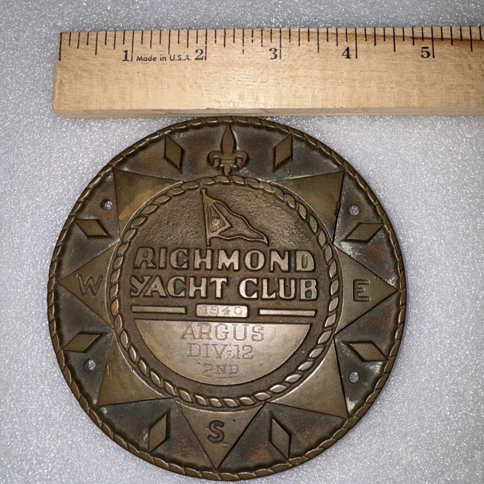 VINTAGE TROPHY MEDALLION HEAVY BRONZE - Richmond Yacht Club 1940 RARE