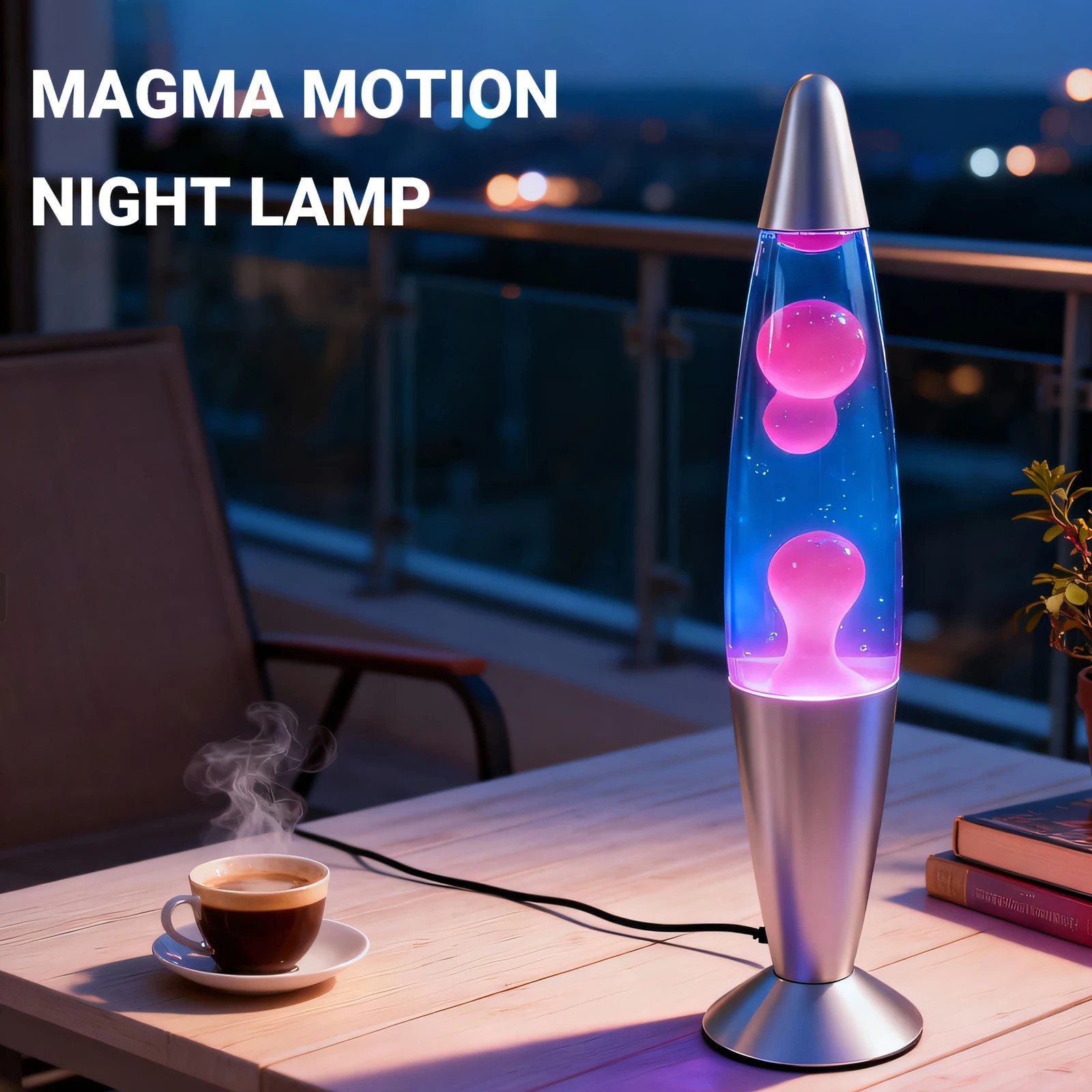 13 Inch Lava Lamp, Pink Wax Blue Liquid Lava Night Light with Silver Base & Cap