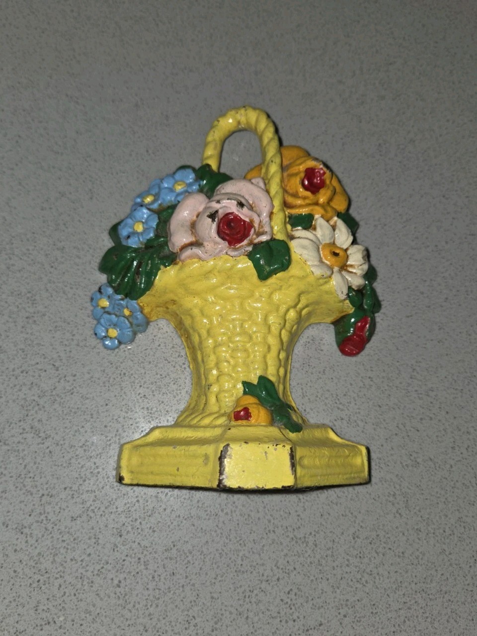 Vintage Hubley Cast Iron Doorstop Statue Flower Basket #8 Antique 