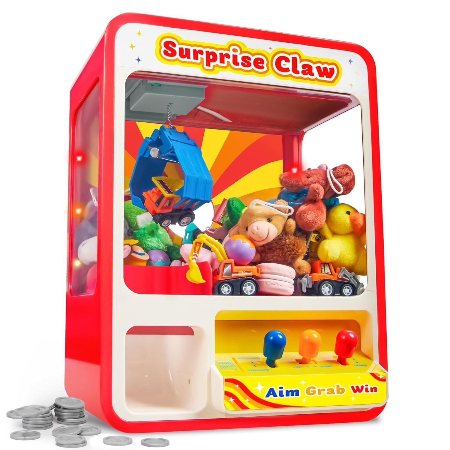JOYIN Claw Machine Arcade Toy with LED Light & Adjustable Sound, Rechargable