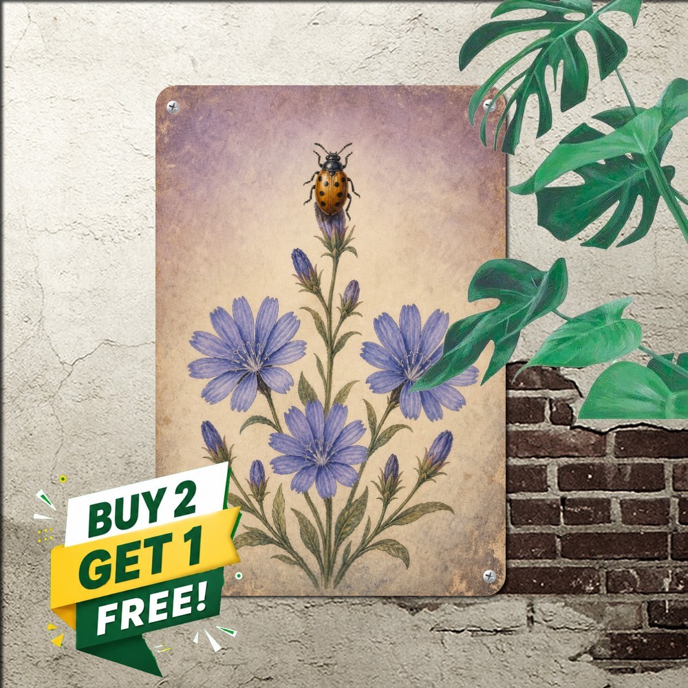 vintage botanical insect illustration ladybug tall flower stem