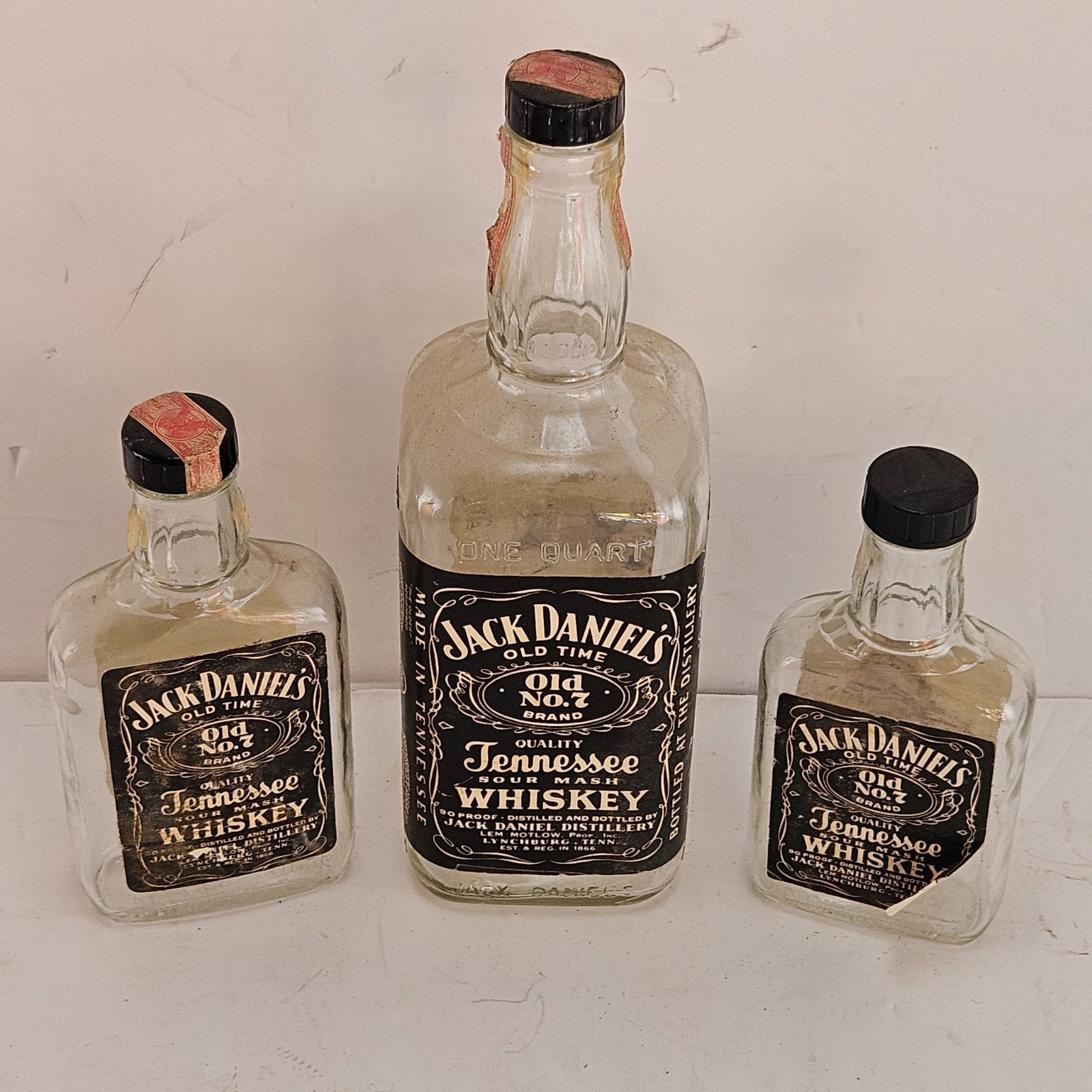 3 Vintage Jack Daniels Old No 7 EMPTY Whiskey Bottles Quart Pre-1987 Labels