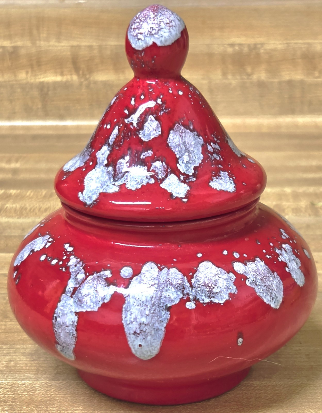 Vintage MCM 60s 70s Colorful Splatterware Drip Glaze Ceramic Candy Dish Red Gray