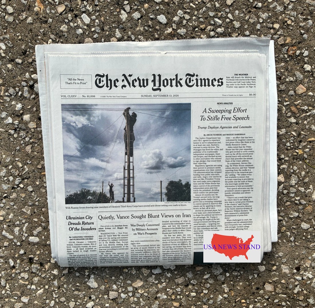 THE NEW YORK TIMES - SUNDAY SEPT 13, 2026 (DOJ  - FBI SERVE SUBPOENAS TO MSM)