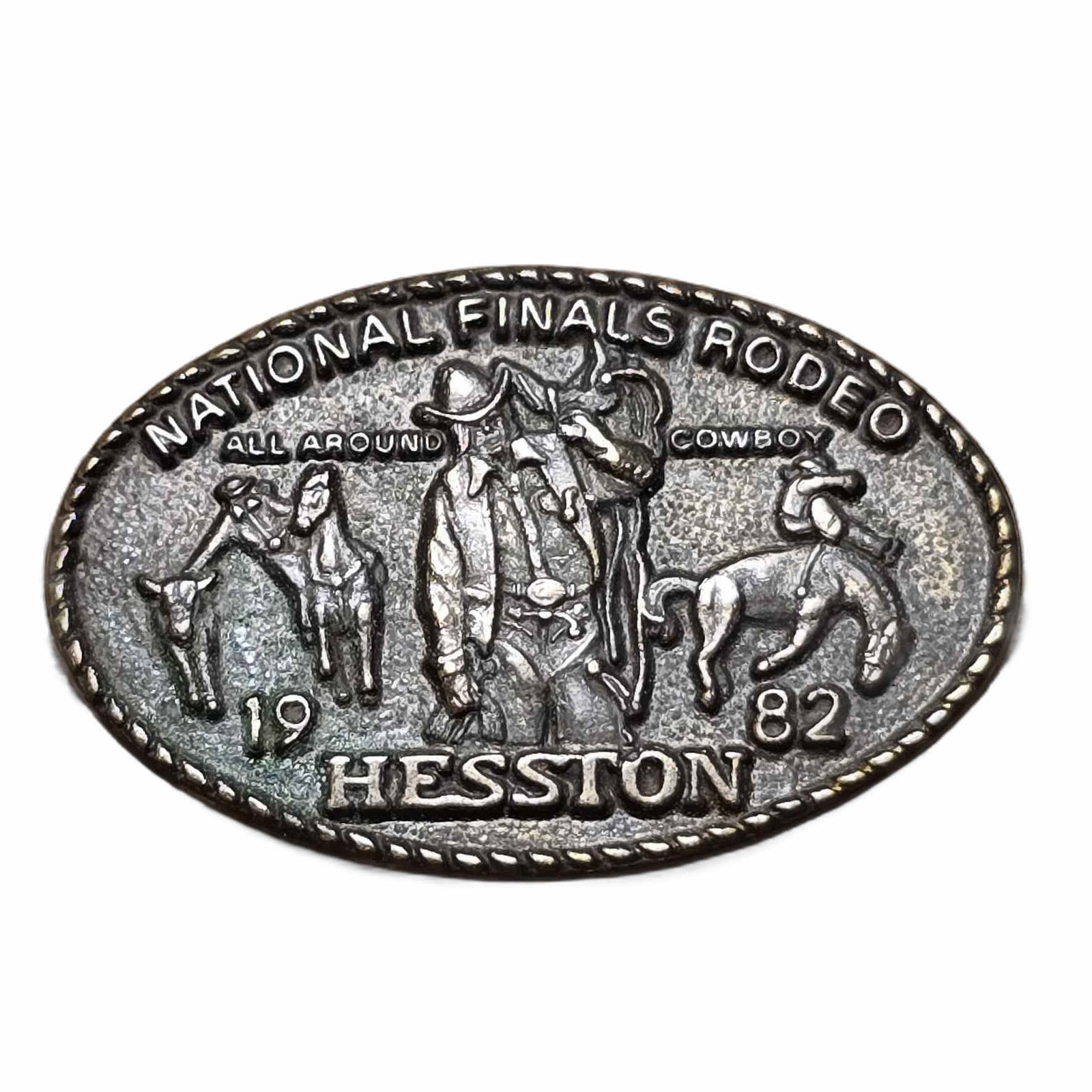 Vintage 1982 Hesston National Finals Rodeo All Around Cowboy Lapel Hat Pin J8