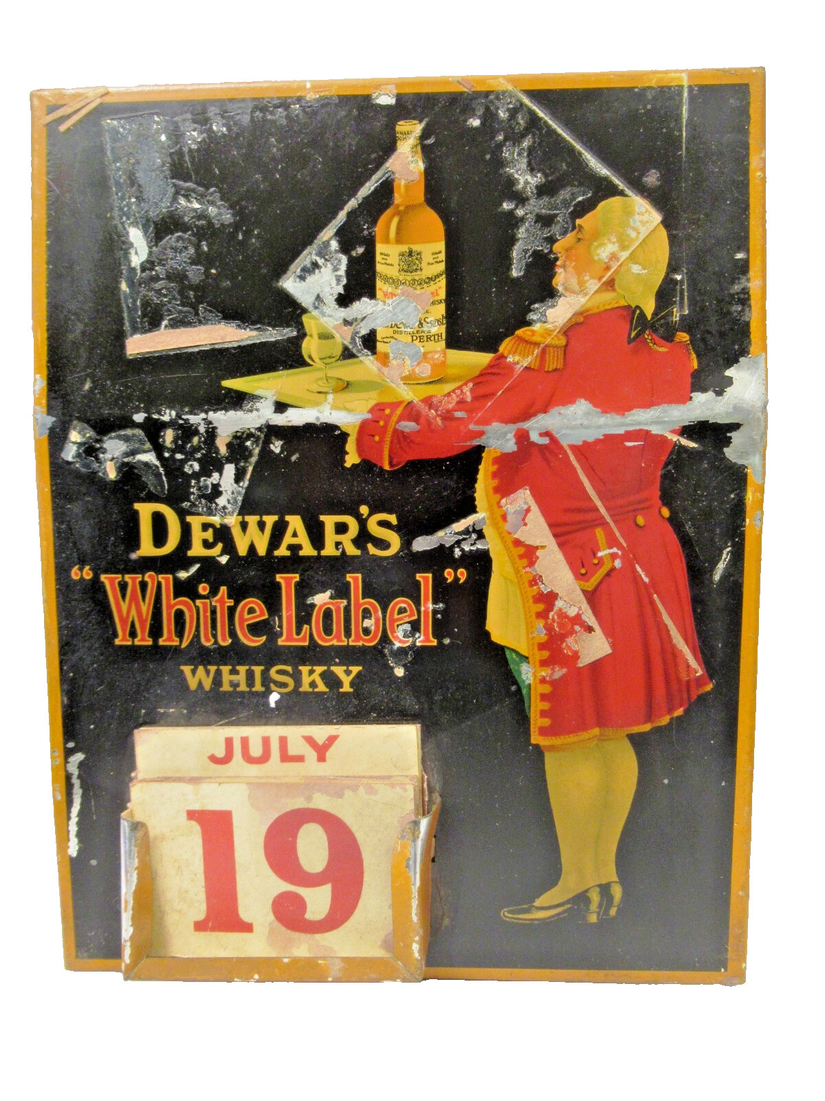 Vintage Dewar’s White Label Whisky Tin Advertising Calendar Sign Made in Britain