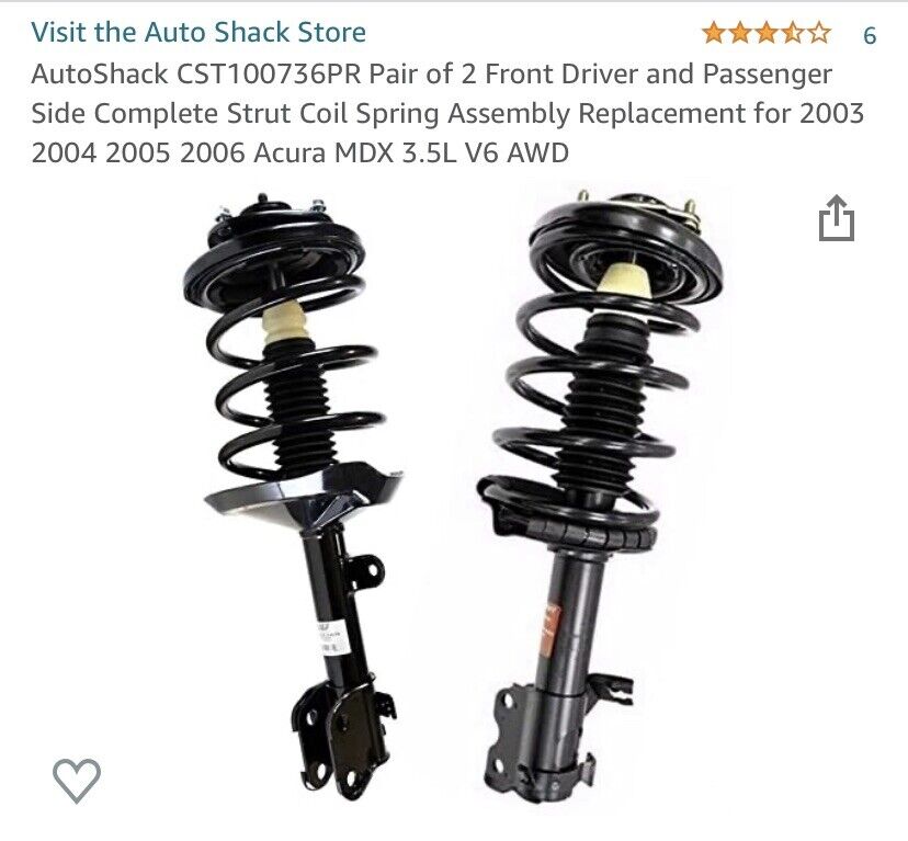 Front Complete Strut & Coil Spring Assembly Pair 2 for 2003-2006 Acura MDX 3.5L