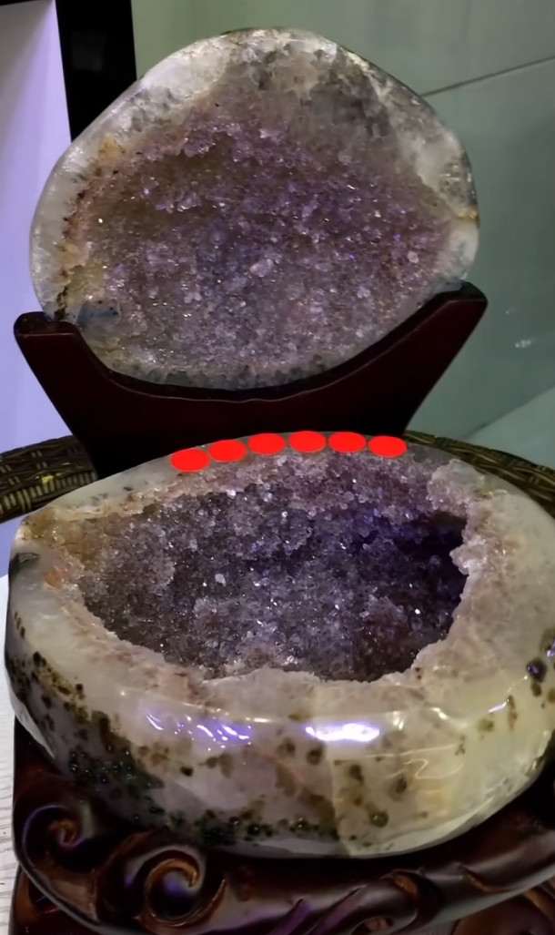 11.02LB Natural Agate Treasure Basin Quartz Geode Crystal reiki decor+stand