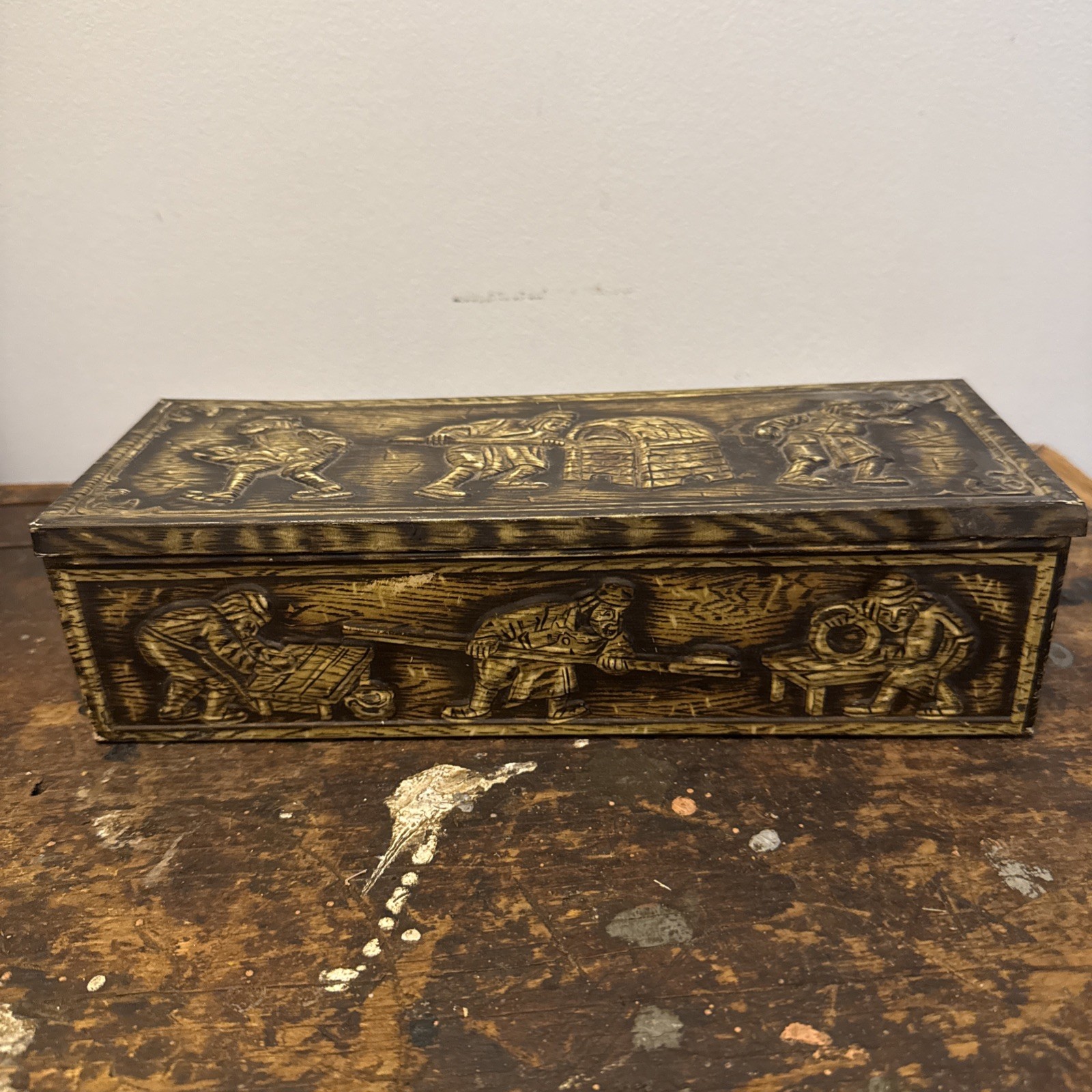 Vintage Dutch Biscuit Tin, Relief Bakers, Hinged Lid Victoria Dordrecht Holland