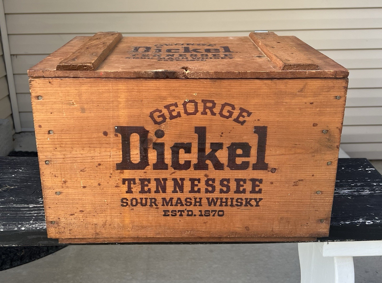 Vintage George Dickel Tennessee Sour Mash Whisky Whiskey Wood Crate w/Hinged Lid