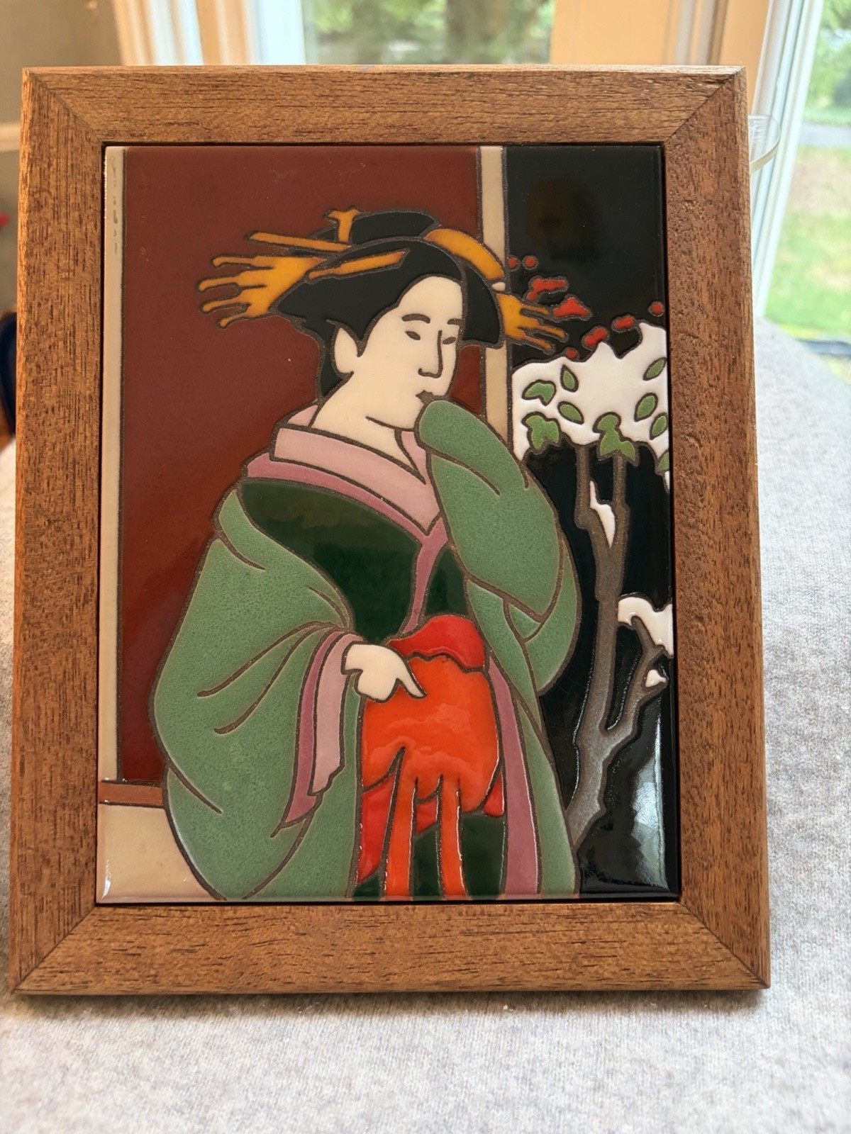 VTG 1987 Arius Of Santa Fe Art Tile Framed Japanese Geisha Bikini-ga Italy 