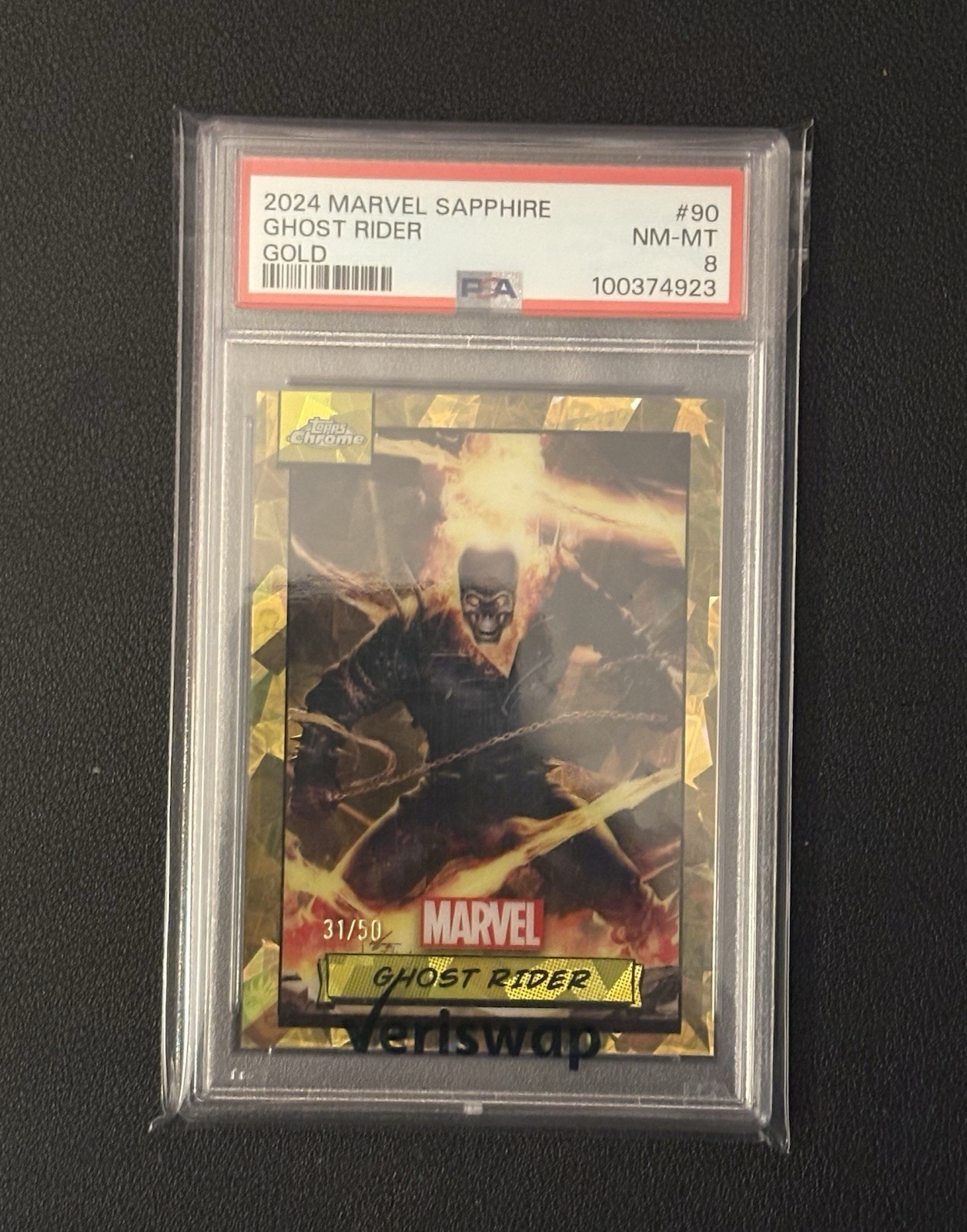 2024 Topps Chrome  Marvel Sapphire Ghost Rider Gold Parallel /50 #90 PSA 8