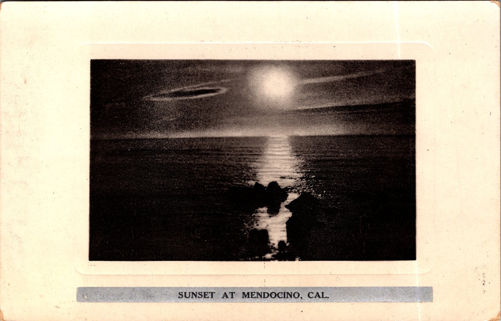 Antique Sunset at Mendocino Cal. Coastal View Postcard, Unposted