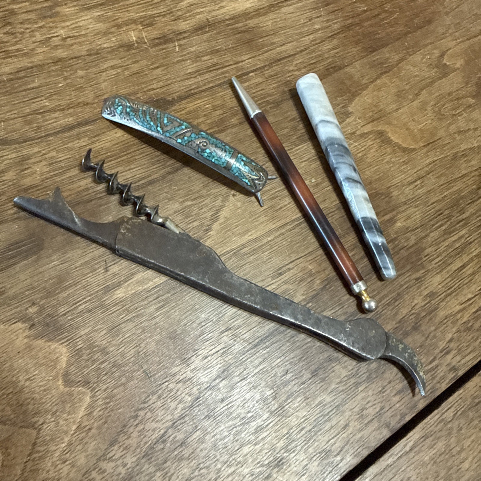 Antique and Vintage Junk Drawer Lot Of 4 Silver Barrett Pen Marble Bottle Opener