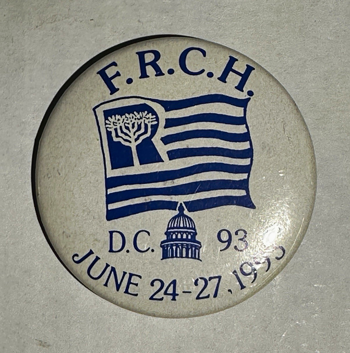 Vintage 1993 F.R.C.H. Washington DC Convention Pinback Button Judaica Menorah