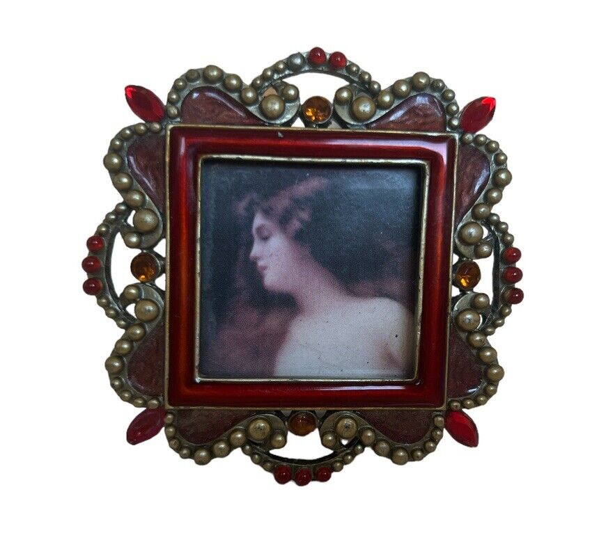 Vintage Miniature Bejeweled Victorian Style  Frame 2.5” x 2.5”
