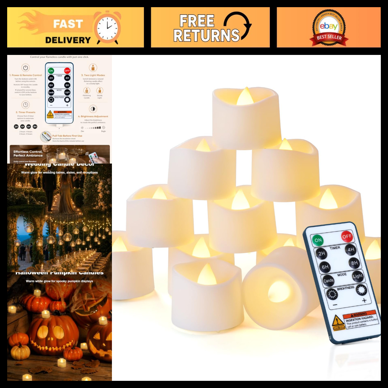 Homemory 12-Pack Remote Flameless LED Battery Tea Light Candles, 400+Hrs