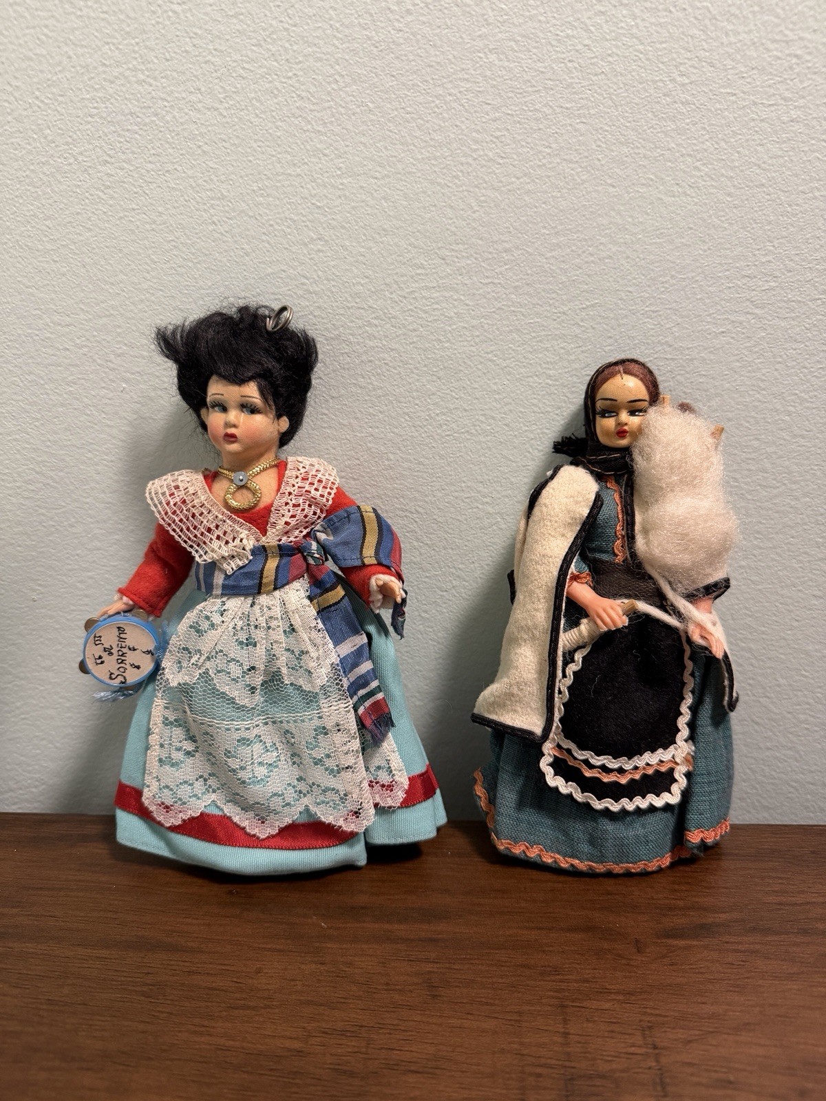 Vintage Lot of 2 Souvenir Doll Traditional Cloth Dress Hand Painted Face