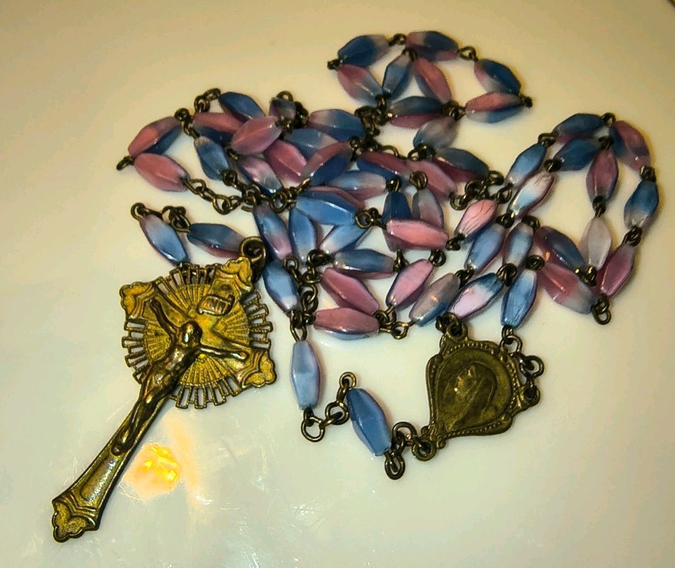 Rare Antique Vintage Glass Venetian or Czech Beads Rosary Gold Filled Crucifix