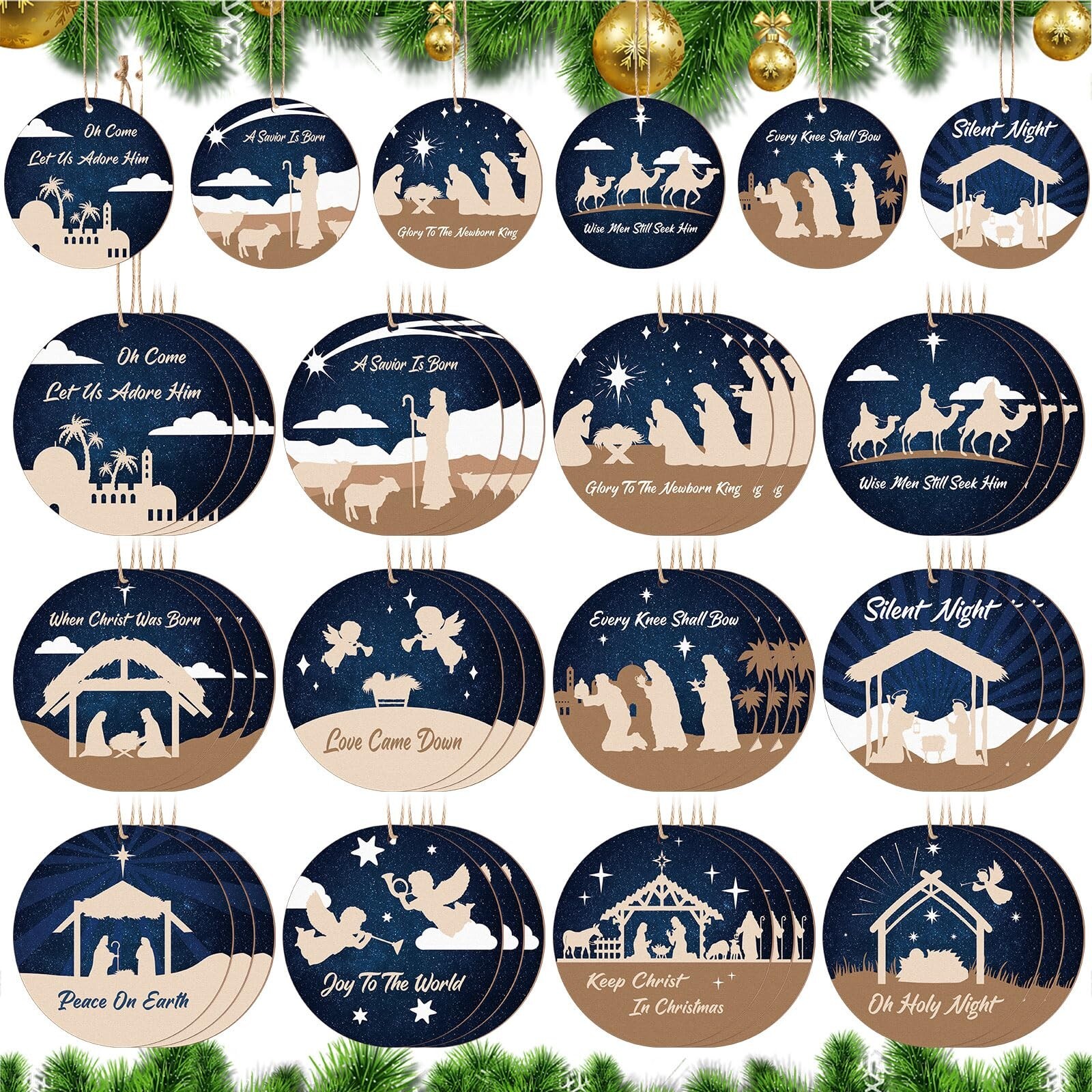Soaoo 36 Pcs Nativity Ornaments Bulk for Christmas Tree Wooden Nativity Scene...