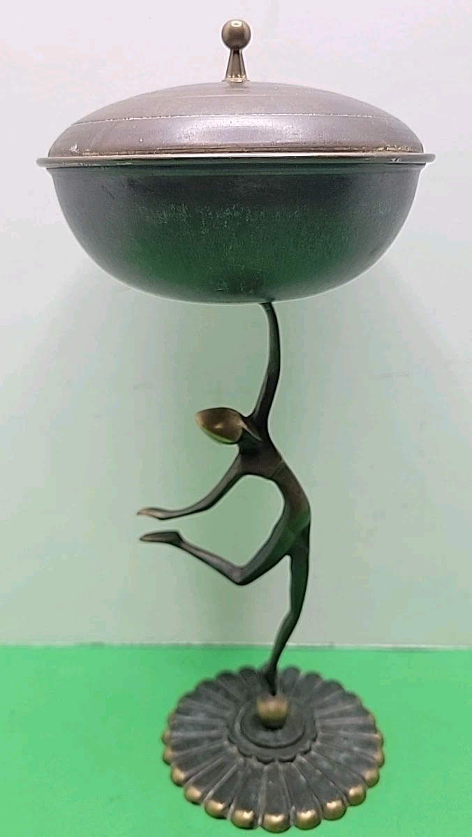 Vintage 1950's Pal-Bell Dancer Statue Lidded Bowl Maurice Ascalon Or Moshe Klein