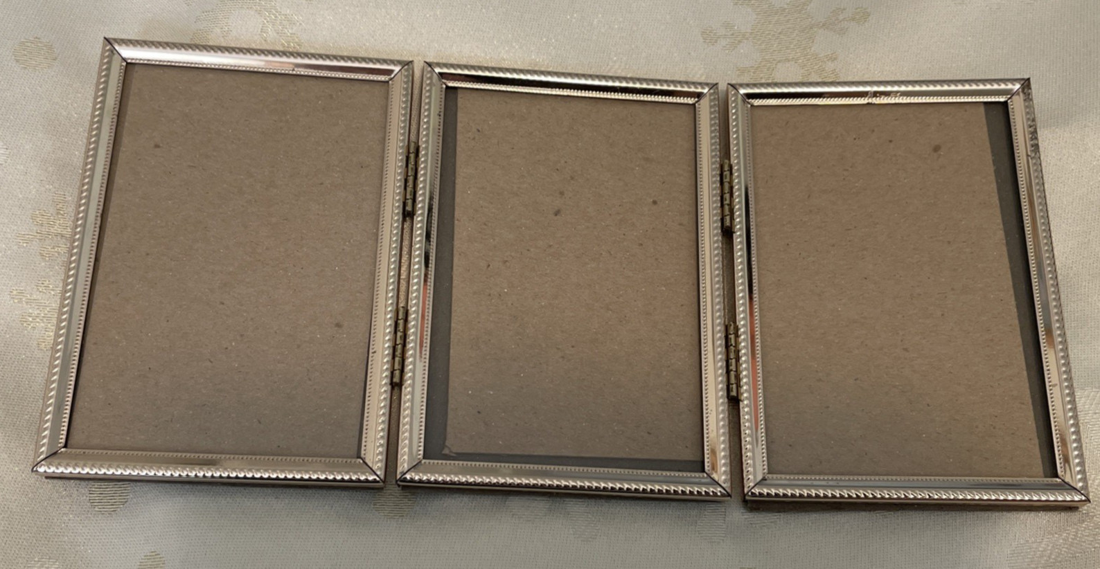 Vintage Tri-Fold Triple Hinged Gold Metal Picture Frame for 3 X 4.5 in Photos