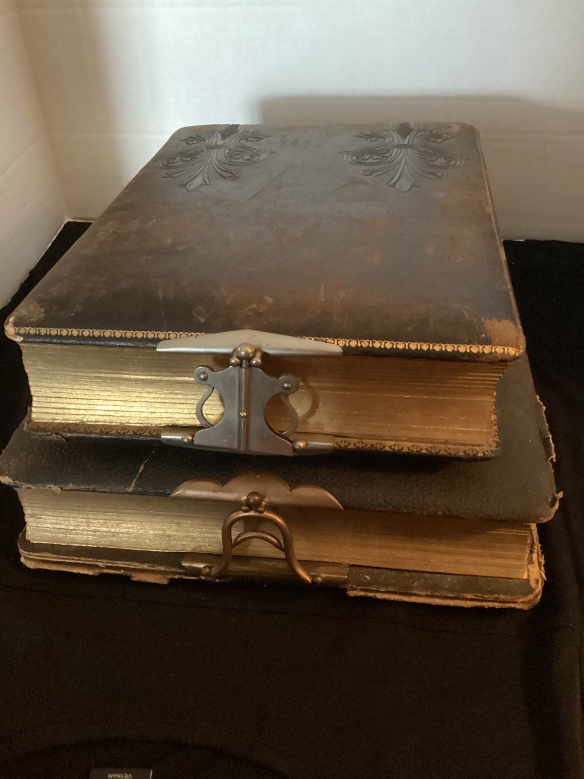 Antique Photo Album Lot of 2 Includes 96 CDV Photos Gold Leaf W Locking Clasps