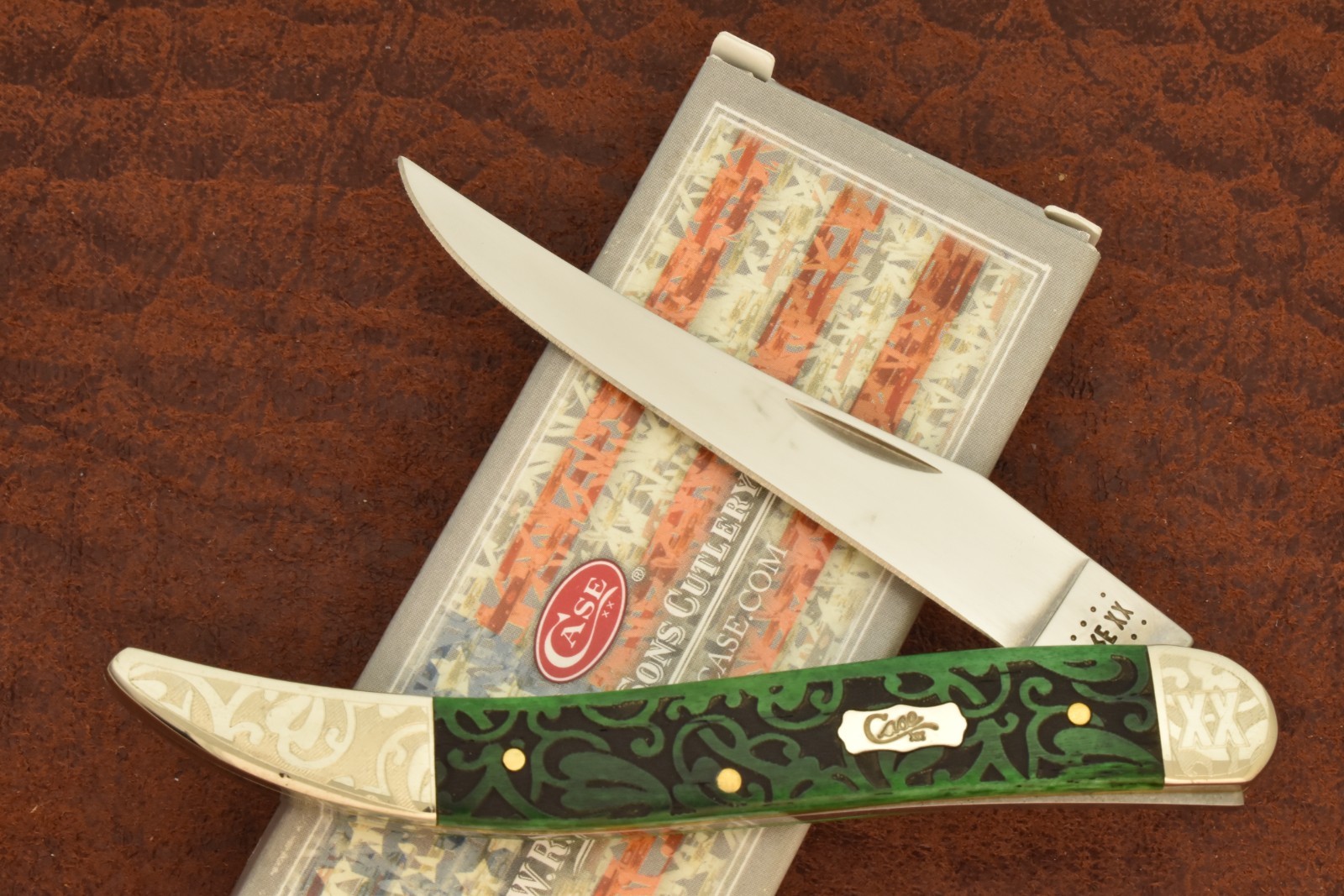 RARE CASE XX USA SFO BERMUDA GREEN IVY BONE SCROLL MEDIUM TOOTHPICK KNIFE (37511