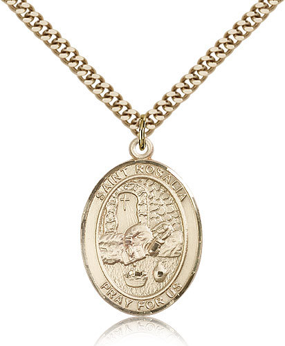 Saint Rosalia Medal For Men - Gold Filled Necklace On 24 Chain - 30 Day Mone...