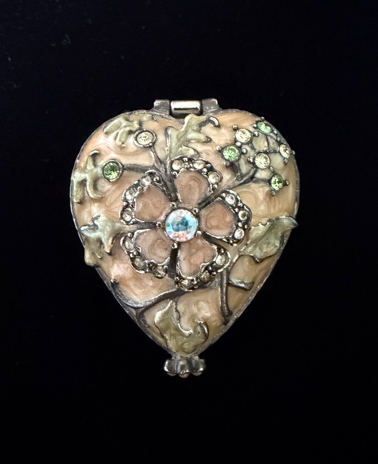 Jay Strongwater Heart Shaped Floral Enamal Swarovski Crystal Pill Trinket Box