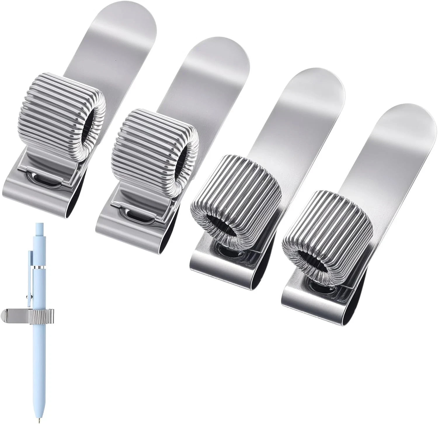 4PCS Metal Pen Clip for Notebook, Clipboard Pencil Holder Retractable Spring