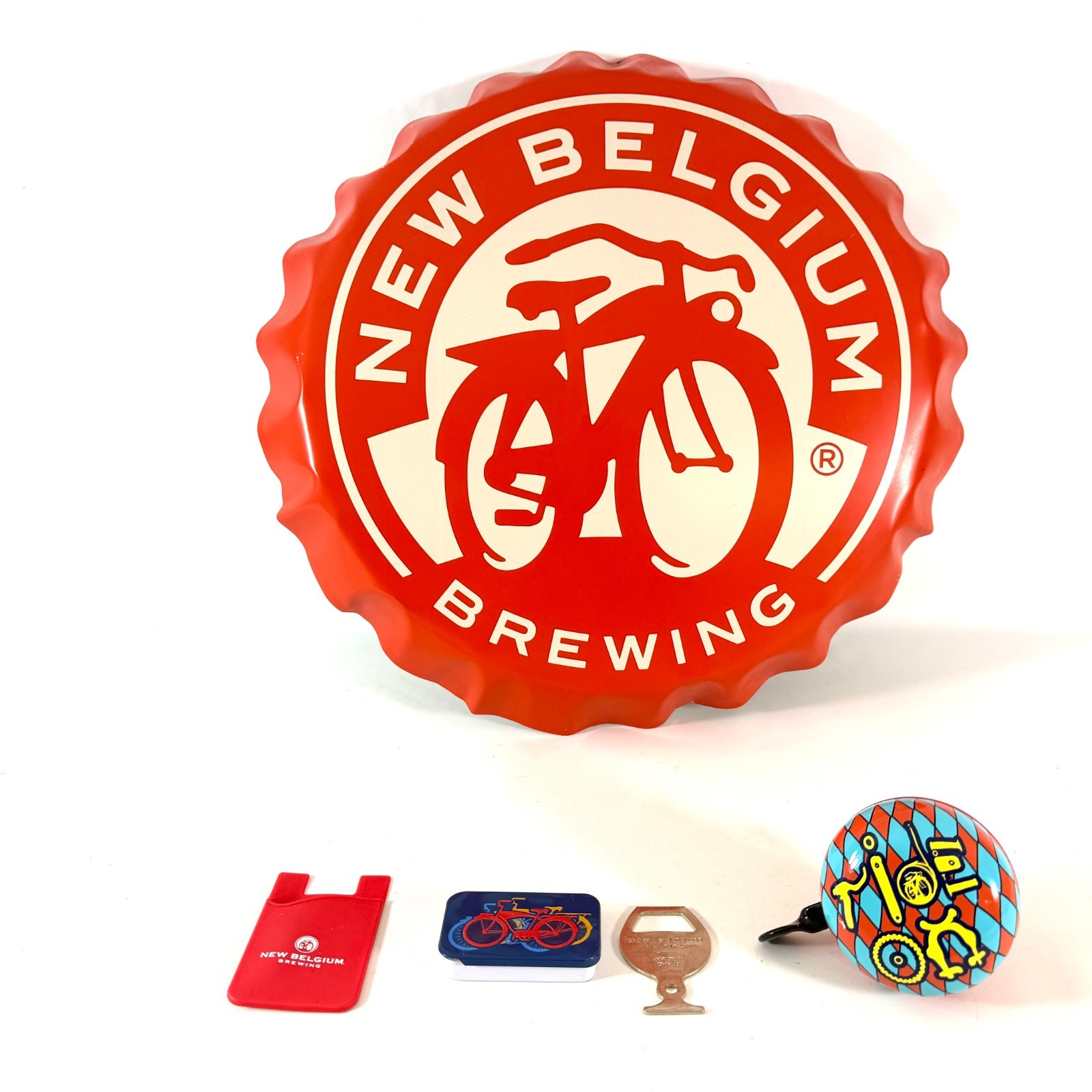 New Belgium Brewing Fat Tire Bottle Cap Metal Sign Bicycle Bell Bottle Opener